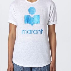 Isabel Marant White and Blue Fitted Short Sleeve Tee